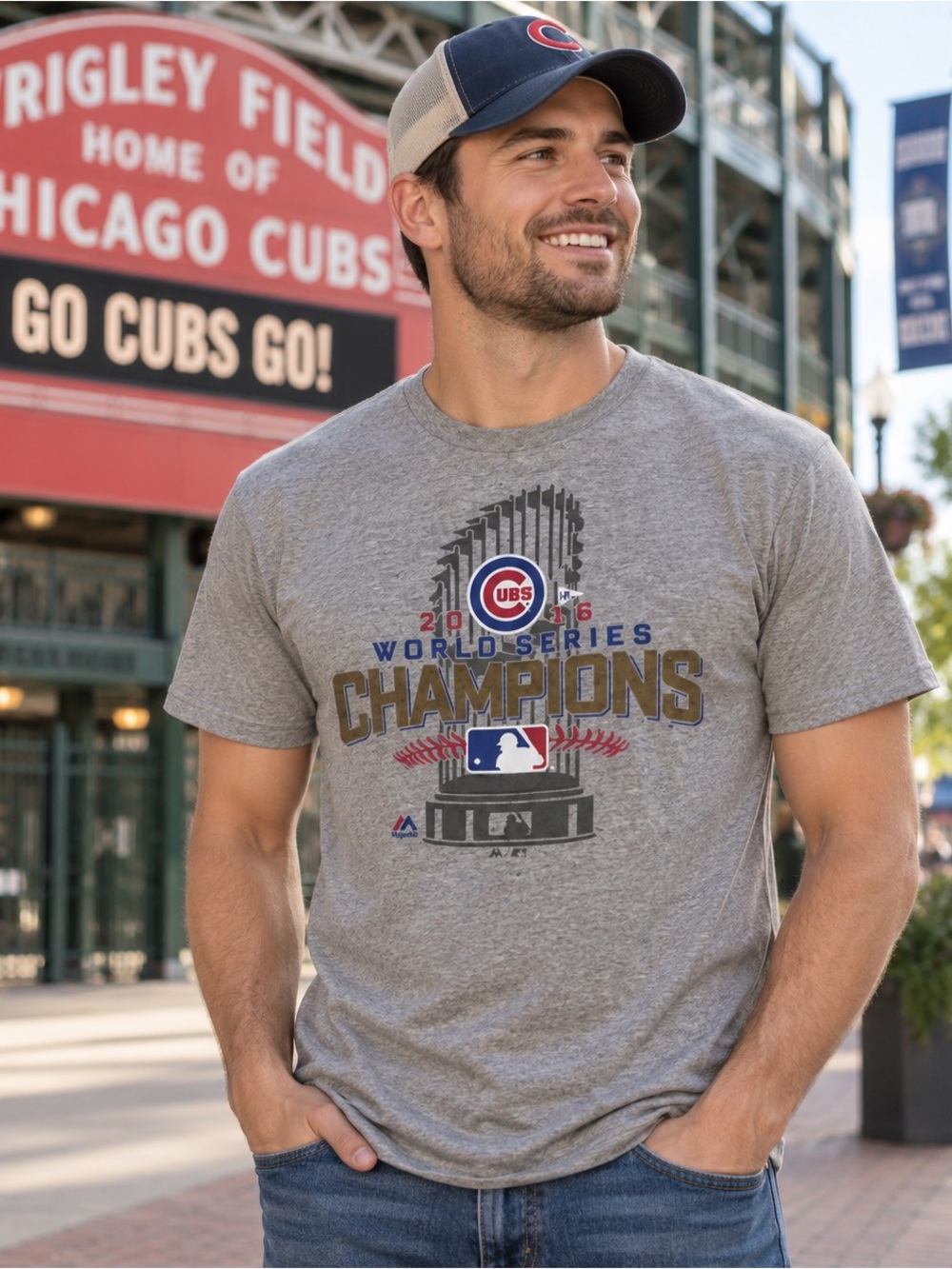 Chicago Cubs 2016 World Series Champions Men’s Gray T-Shirt Majestic M
